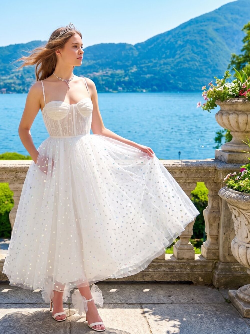 Off-White Sleeveless Wedding Dres Prom Dress Iridescent Hearts US 6 NWT